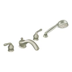 Moen Brushed Nickel Double-Handle Low Arc Roman Tub Faucet Includes Hand Shower