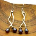 Silverplated Curly Black Freshwater Pearl Earrings (5 mm) (China)