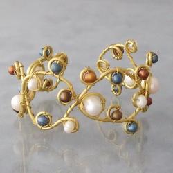 Goldtone Freshwater Pearl Open Swirl Wrap Cuff (5-9 mm) (Thailand)