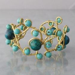 Goldtone Reconstructed Turquoise Open Swirl Cuff (Thailand)