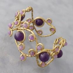 Goldtone Purple Amethyst Open Swirl Wrap Cuff (Thailand)