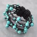 Cotton Contempo Criss Cross Wrap Reconstructed Turquoise Cuff (Thailand)