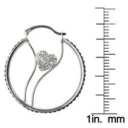 Sterling Silver Black and White Crystal Heart Hoop Earrings
