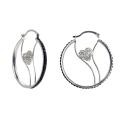 Sterling Silver Black and White Crystal Heart Hoop Earrings