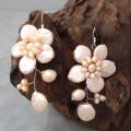Silver Lace Sakura Pink Pearl Flower Earrings (4-12 mm) (Thailand)