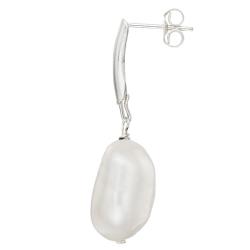 O Jewelry Sterling Silver White Baroque Pearl Earrings (13-14 mm)