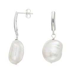 O Jewelry Sterling Silver White Baroque Pearl Earrings (13-14 mm)