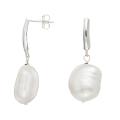 O Jewelry Sterling Silver White Baroque Pearl Earrings (13-14 mm)