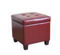 Tufted Square Dark Red Leatherette Storage Ottoman