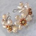 Steel Golden Brown Crystal/ Pearls Floral Cuff (4-7 mm) (Thailand)