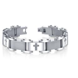 Stainless Steel Men's Diamond-cut Cross Link Bracelet