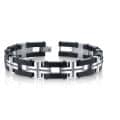 Stainless Steel Men's Carbon Fiber and Cubic Zirconia Link Bracelet
