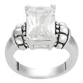 Journee Collection Silvertone Basket-set Emerald-cut CZ Ring