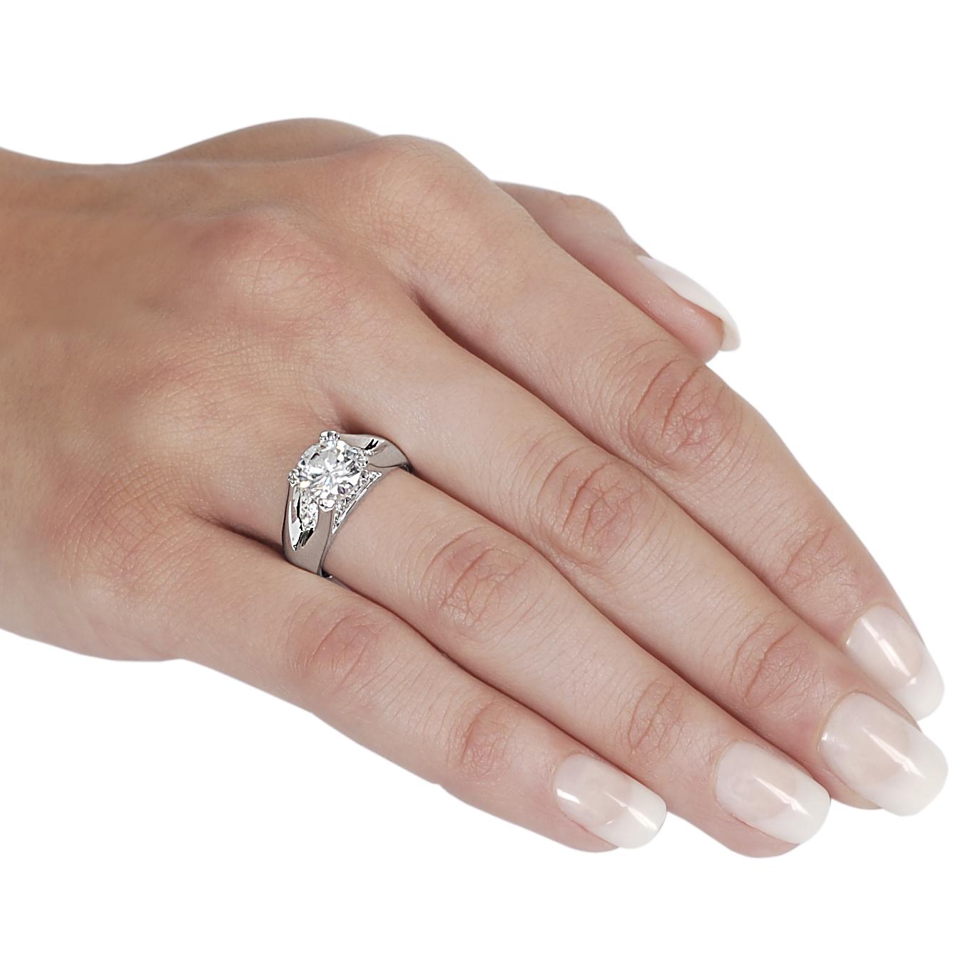 Journee Collection Silvertone Prong-set Round-cut CZ Ring