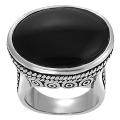 Silvertone Oval-cut Created Black Agate Rope Detail Ring