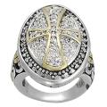 Tressa Silvertone and Goldtone Pave-set CZ Cross Ring
