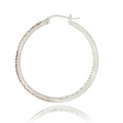 Rose Gold over Sterling Silver Champagne Diamond Accent Hoop Earrings