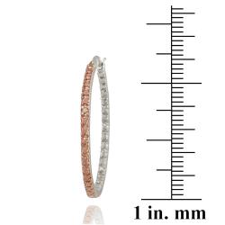 Rose Gold over Sterling Silver Champagne Diamond Accent Hoop Earrings