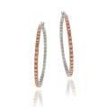 Rose Gold over Silver Champagne Diamond Accent Hoop Earrings