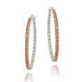 Rose Gold over Sterling Silver Champagne Diamond Accent Hoop Earrings