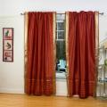Rust Sheer Sari 84-inch Rod Pocket Curtain Panel Pair (India)