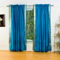 Turquoise Sheer Sari 84-inch Rod Pocket Curtain Panel Pair (India)