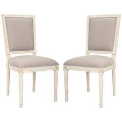 Provincial Carved Mahogany Light Grey/ White Side Chairs (Set of 2)
