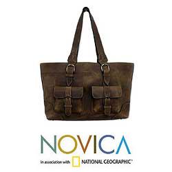 Handcrafted Leather 'Honey Sierra' Large Handbag (Mexico)