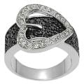 Silvertone Pave-set Black and White Cubic Zirconia Heart Buckle Ring