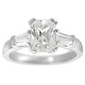 Tressa Silvertone Emerald and Baguette-cut CZ Ring