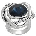Journee Collection Silvertone Round-cut Blue CZ Cocktail Ring