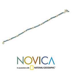 Silver 'View of the Sky' Pearl and Chalcedony Anklet (3 mm) (India)