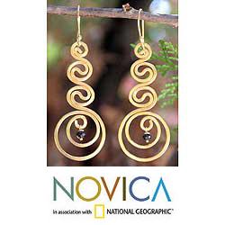 24k Goldplated 'Thai Energy' Onyx Drop Earrings (Thailand)