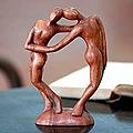Suar Wood 'Couple in Love' Sculpture (Indonesia)