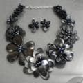 Pearl/ Gemstone Shades of Grey Floral Jewelry Set (6-11 mm) (Thailand)