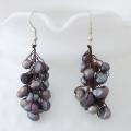 Cotton/ Silver Grape Cluster Black Pearl Earrings (5-10 mm) (Thailand)