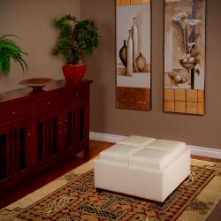 Studio Size Cream 4-tray Leather Ottoman