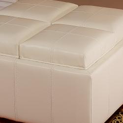 Studio Size Cream 4-tray Leather Ottoman
