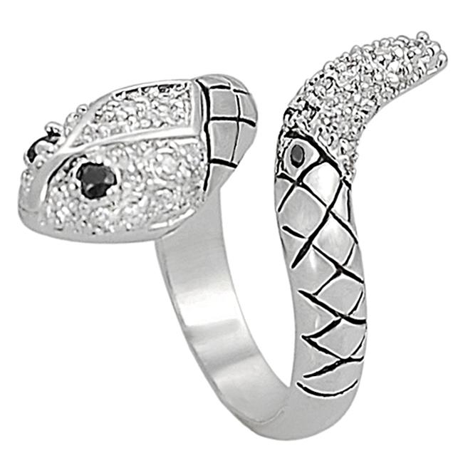 Journee Collection Silvertone Pave-set CZ Wrap-around Snake Ring