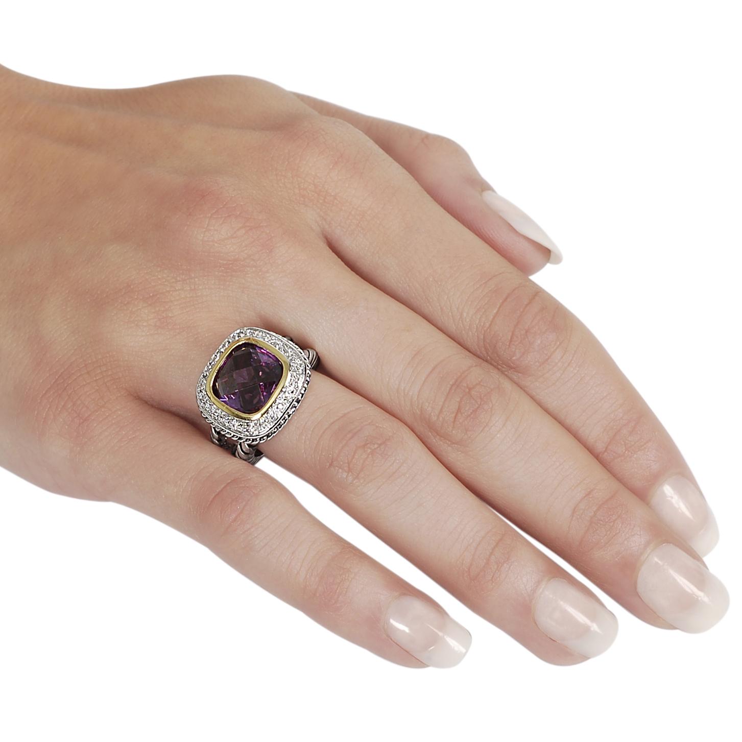Journee Collection Two-tone Created Amethyst and Pave-set CZ Ring