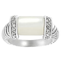Journee Collection Silvertone CZ and Mother of Pearl Twist Ring