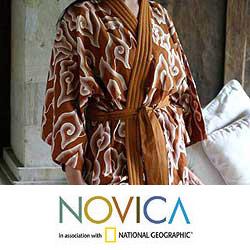 Cotton 'Caramel Clouds' Batik Robe (Indonesia)