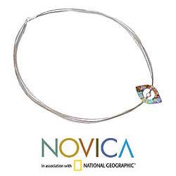 Sterling Silver 'Electric Earth' Dichroic Art Glass Necklace (Mexico)