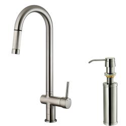 VIGO Stainless Steel Pull-Out Kitchen Faucet with Soap Dispenser