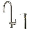 Vigo Stainless Steel Pullout Spray Kitchen Faucet with Soap Dispenser