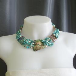Abalone, Turquoise and Pearl Link Necklace (5-9 mm) (Philippines)