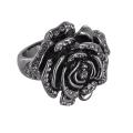Gunmetal Rhodiumplated Clear Crystal Rose Flower Ring