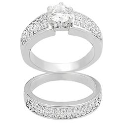 Journee Collection Silvertone Pave-set Round-cut CZ Bridal-style Ring Set