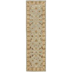 Handmade Kashmar Light Blue/ Beige Wool Runner (2'3 x 8')
