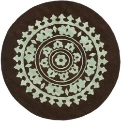 Handmade Soho Chrono Brown/ Teal New Zealand Wool Rug (6' Round)